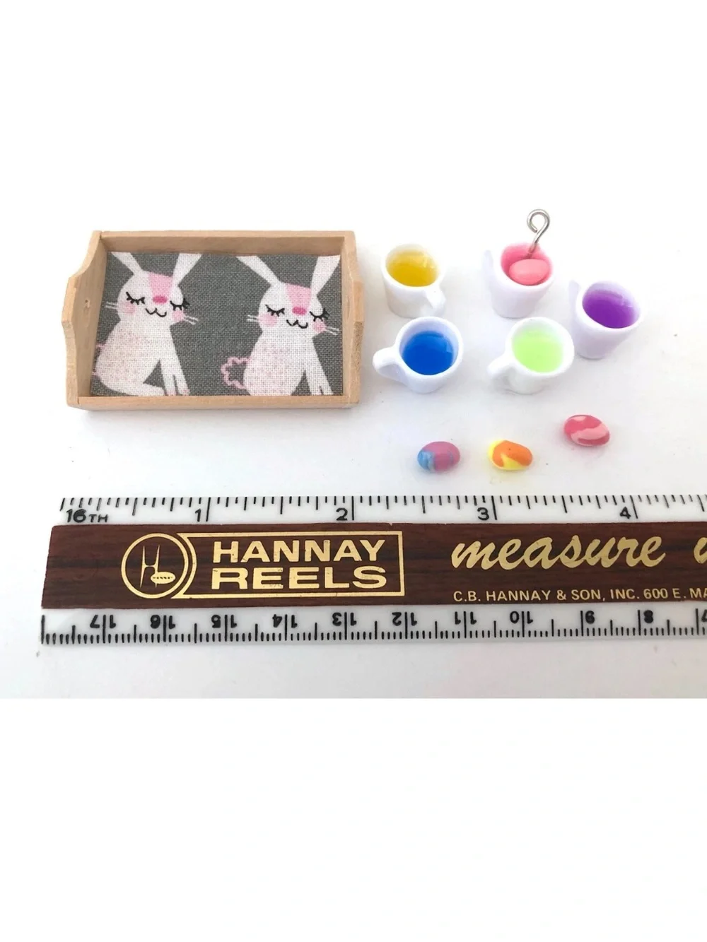 Dollhouse Miniature Easter Egg Coloring Kit Tray Artisan Clay Set Handmade 1:12